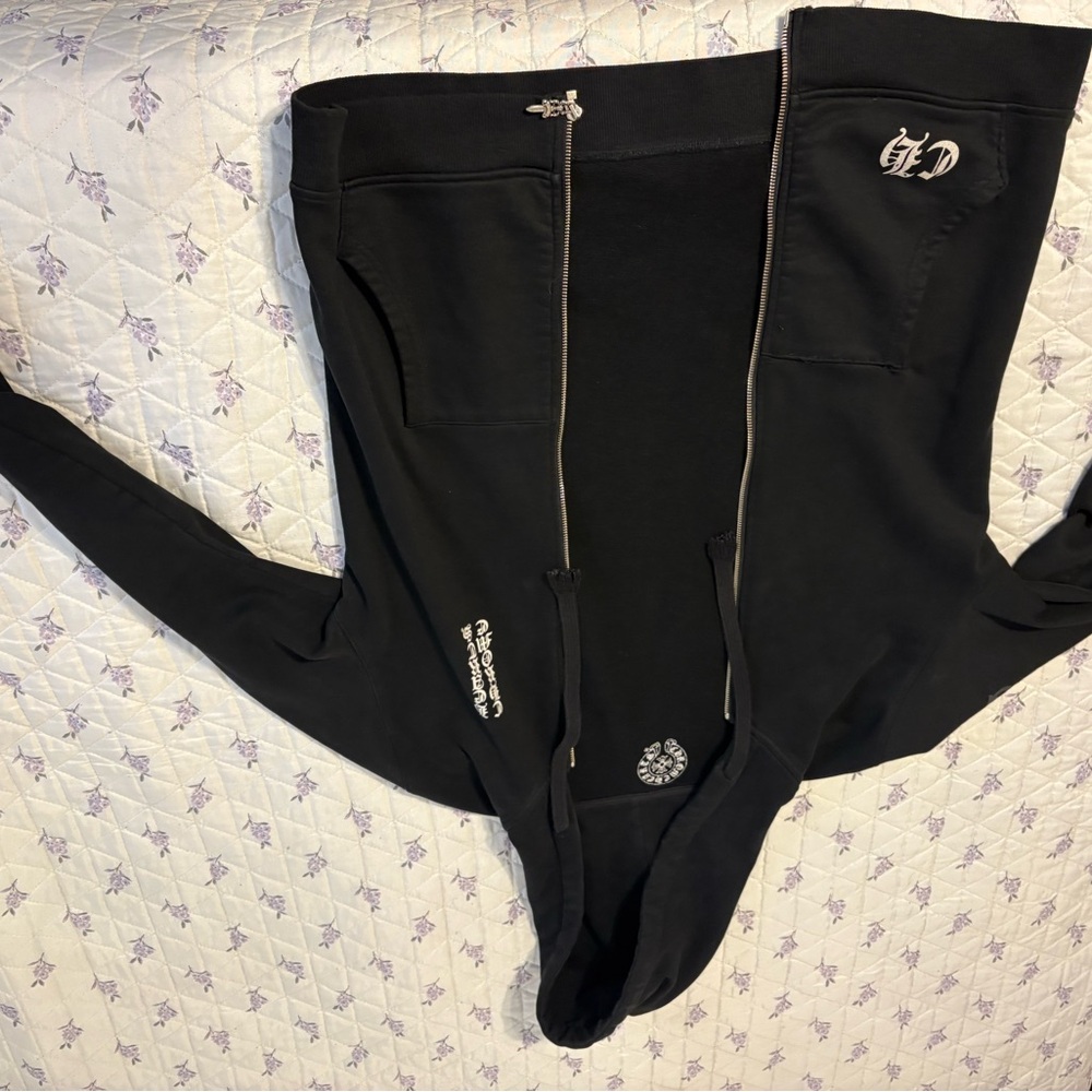 Black Zip-Up Hoodie with White Logo - Picture 3 of 4